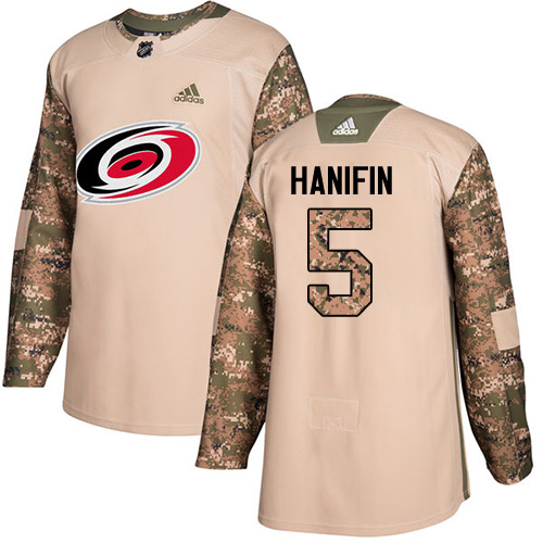 Adidas Hurricanes #5 Noah Hanifin Camo Authentic Veterans Day Stitched NHL Jersey